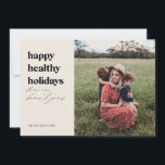 Lycklig Healthy Helgdagars Photo Ivory och Black Julkort<br><div class="desc">Den här snyggten och det moderna helgdag har ett meningsfullt helgdag. Anpassa med ditt eget foto och namn. Alla färg är anpassade.</div>
