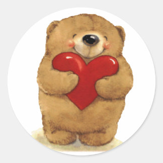 Lycklig Heart Bear Runt Klistermärke
