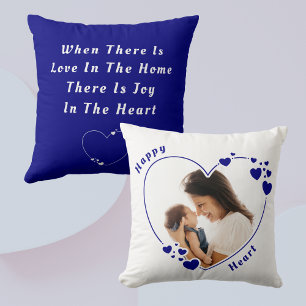 Lycklig Heart Blue Anpassningsbar Photo Pillow Kudde