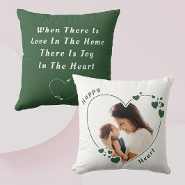 Lycklig Heart Grönt Photo Pillow Kudde