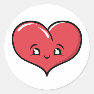 Lycklig Heart Sticker Runt Klistermärke