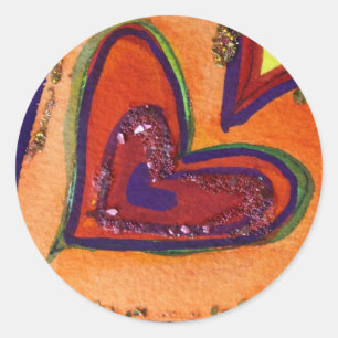 Lycklig Heart Sticker Runt Klistermärke