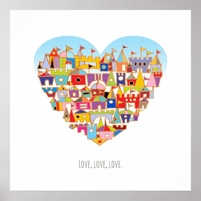 Lycklig Heart Village Square Poster (Framsidan)