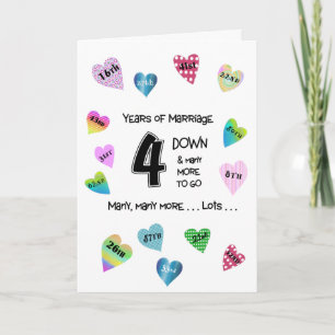 Lycklig Hearts 4-årsdag Kort