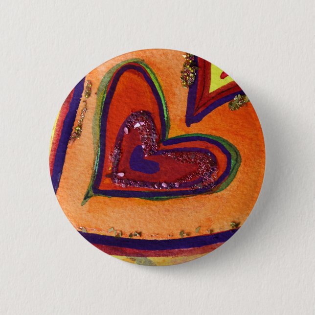 Lycklig Hearts Art Button eller Pendant Stift Knapp (Framsida)