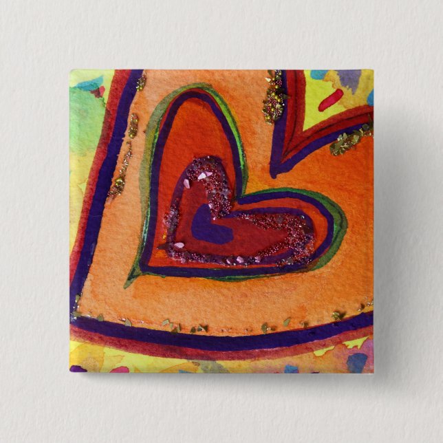 Lycklig Hearts Art Buttons eller Pendant Stift Knapp (Framsida)