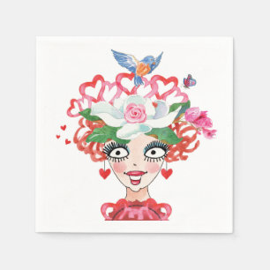 Lycklig Hearts Flowers Bird Dam Hat Pappersservett