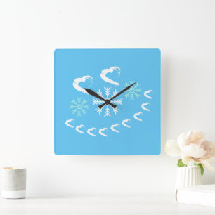 Lycklig Hearts Snowflake Wall Clock Fyrkantig Klocka