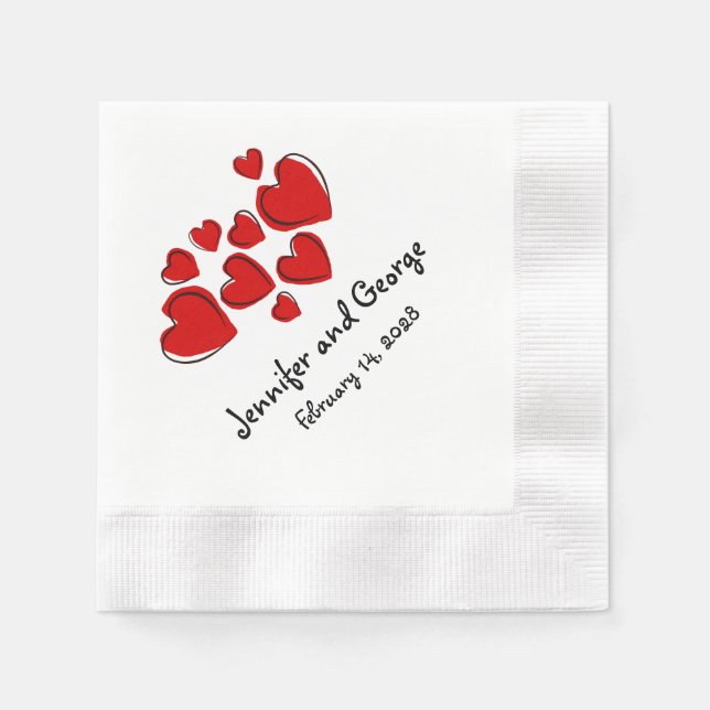 Lycklig Hearts Valentine Day Bröllop Napkins Pappersservett (Framsidan)