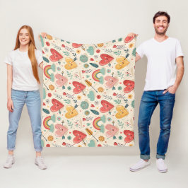 Lycklig Hearts - Whimsical Valentine Day Mönster Fleecefilt