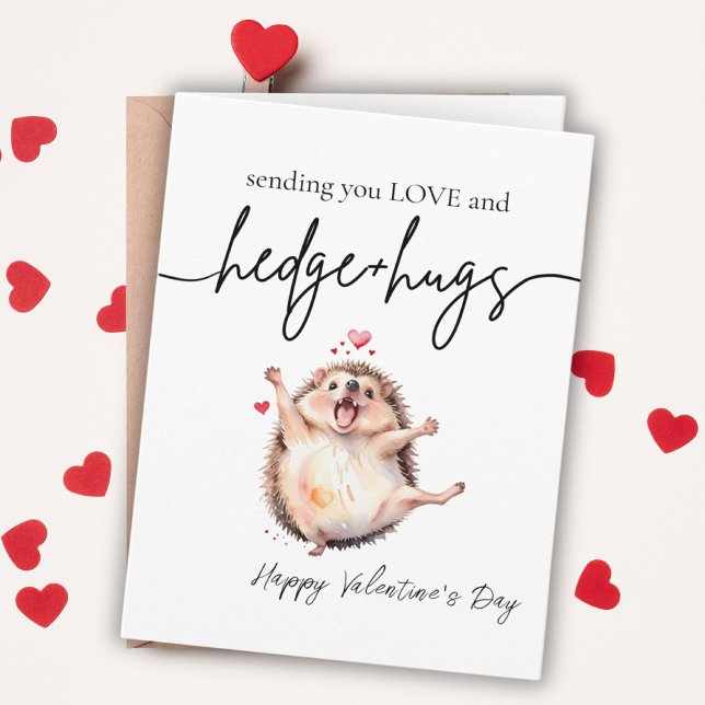 Lycklig Hedgehog Alla hjärtans dag i Kort (Adorable Watercolor Happy Hedgehog Valentine's Day Card)