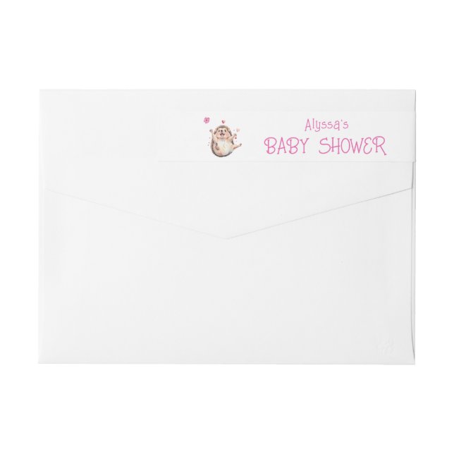 Lycklig Hedgehog Garden Party Baby Shower Etikettband (Baksidan)