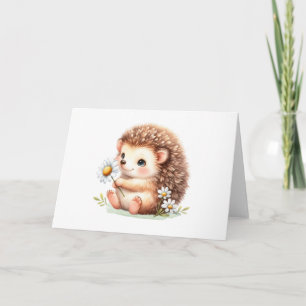 Lycklig Hedgehog med Daisy Cute Blank Hälsning Kort
