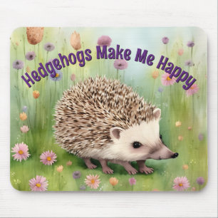 Lycklig Hedgehog Watercolor i Fält i blommor Musmatta