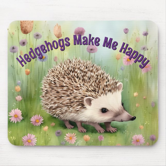 Lycklig Hedgehog Watercolor i Fält i blommor Musmatta (Framsidan)
