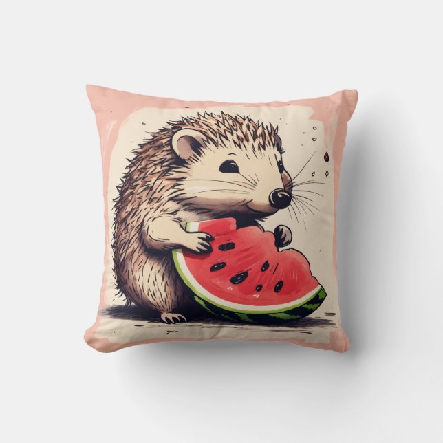 Lycklig Hedgehog Watermelon Delight Pillow Kudde (Framsida)