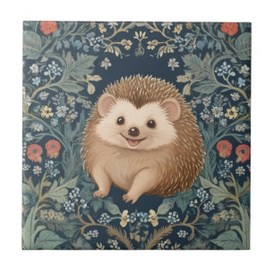 Lycklig Hedgehog William Morris stil Blommigt Kakelplatta