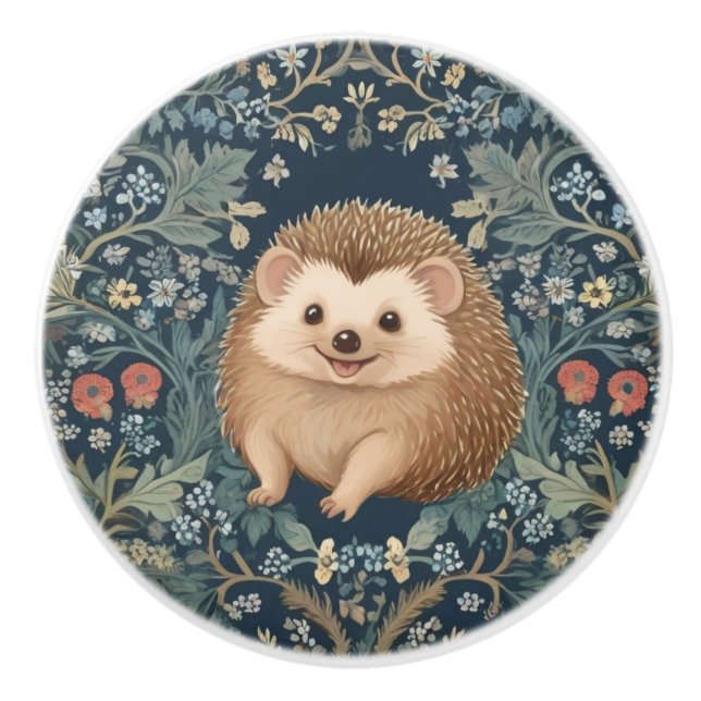Lycklig Hedgehog William Morris stil Blommigt Knopp (Framsidan)