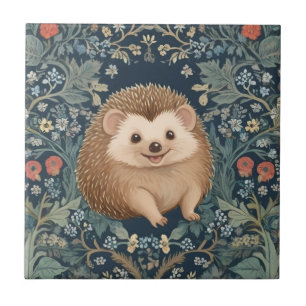 Lycklig Hedgehog William Morris stil Höger Blommig Kakelplatta