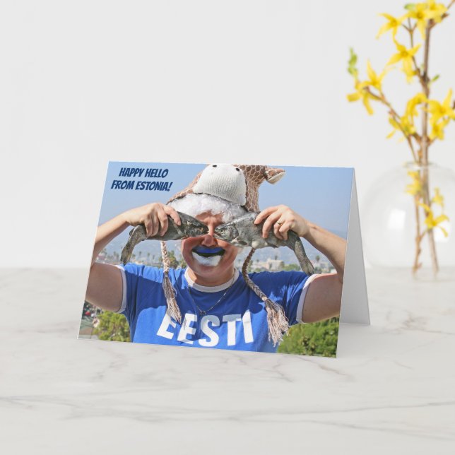 Lycklig Hej från Estlands hälsningskort! Kort (Gul blomma)