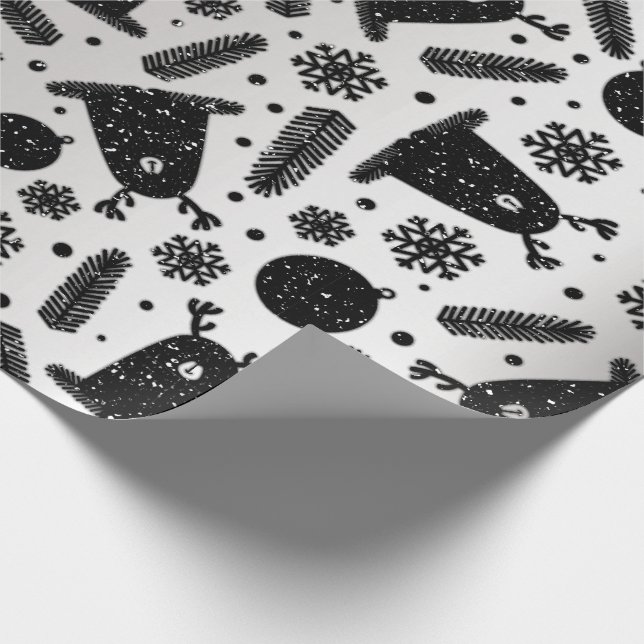Lycklig Helgdag Alien Reindeer Silver Black Snö Presentpapper (Hörn)