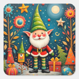 Lycklig helgdag elf fyrkantigt klistermärke