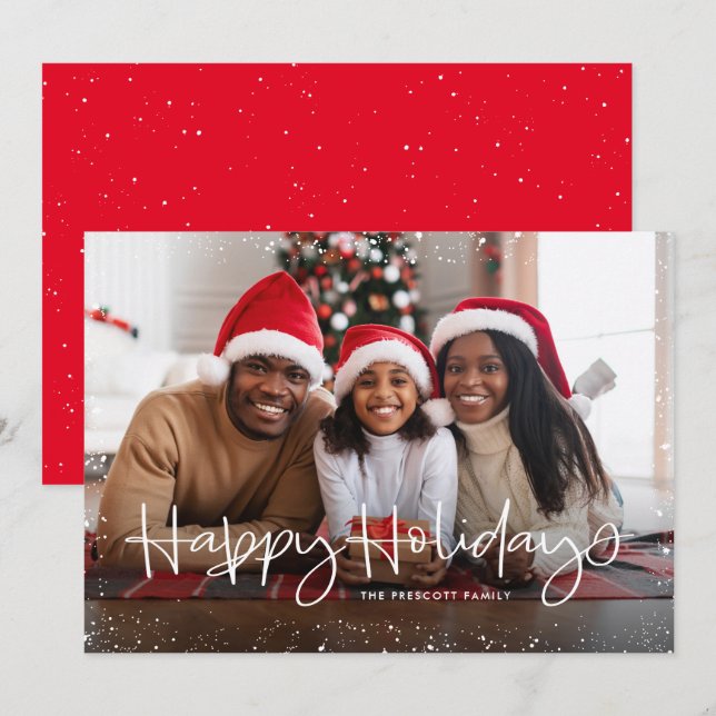 Lycklig helgdag enkelt snö ram-fotokort julkort (Fram/baksida)