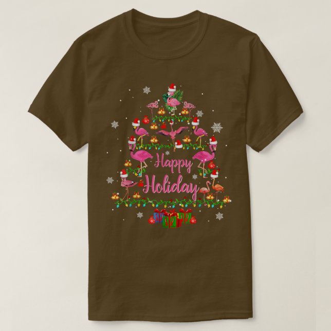 Lycklig Helgdag Funny Flamingos Julgran Light T Shirt (Design framsida)