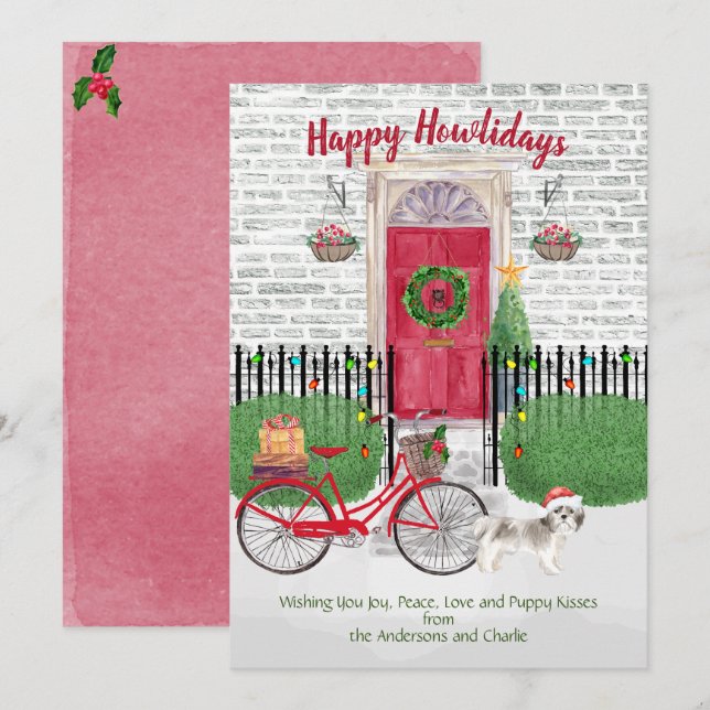 Lycklig Helgdag Hair Shih Tsu Bicycle Red Door (Fram/baksida)