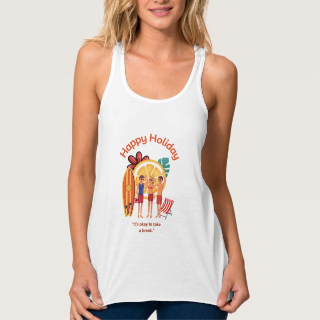 Lycklig Helgdag Hej Sommar Beach Vibes Linne Med Racerback (Framsida)