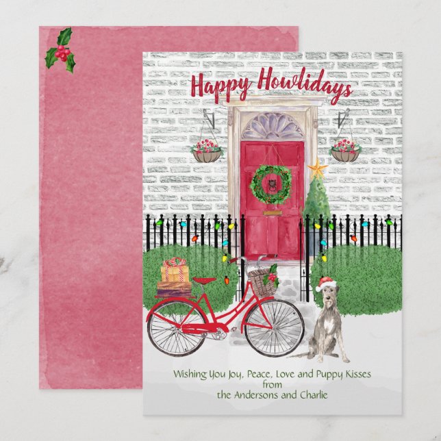 Lycklig Helgdag Irish Wolfhound Bicycle Red Door (Fram/baksida)