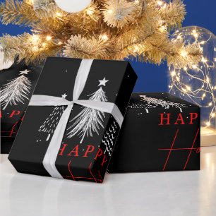 Lycklig Helgdag jul Gräs Träd Svart Presentpapper