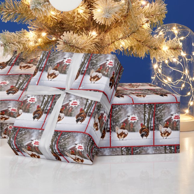 Lycklig Helgdag-kycklingar i Snöflingor Presentpapper (Helgdagar)