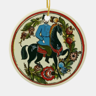 Lycklig Helgdag, Skandinavien Horseman Julgransprydnad Keramik