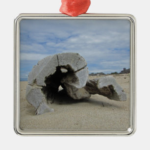 Lycklig Helgdag Warm Pacific Kusten Beach Driftwoo Julgransprydnad Metall