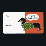 Lycklig-helgdagar Fraktsedel<br><div class="desc">Helgdag Vector illustrerar en dachshund som bär en ful julsvett som säger "Lycklig Howl-idays" på röd bakgrund. Designat av Shelby Allison.</div>