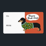 Lycklig-helgdagar Fraktsedel<br><div class="desc">Helgdag Vector illustrerar en dachshund som bär en ful julsvett som säger "Lycklig Howl-idays" på röd bakgrund. Designat av Shelby Allison.</div>