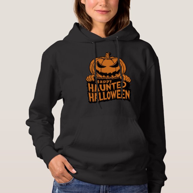 Lycklig, hemsökt Halloween Women's T Shirt (Framsida)