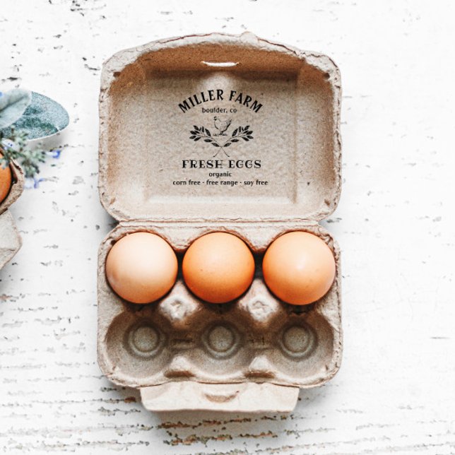 Lycklig Hens Laurel Gren Egg Carton Frimärke 4x3" Stämpel (Skapare uppladdad)