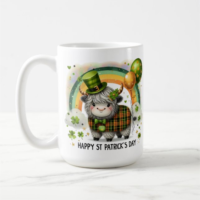 Lycklig Highlandko - St. Patrick's Day Kaffemugg (Vänster)