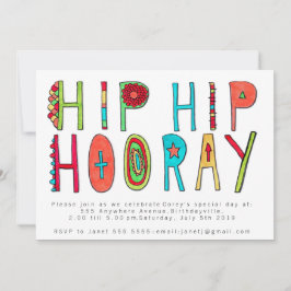 Lycklig Hip Hooray Födelsedagsfest Inbjudan