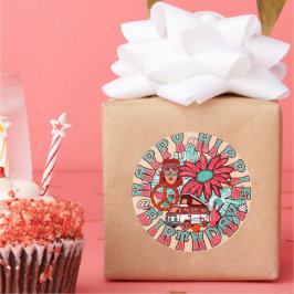 Lycklig Hippie Birthday Retro Färg Runt Klistermärke