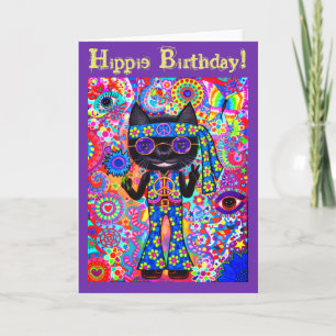 Lycklig Hippie Cat Fredstecken Lila Solglasögon 19 Kort