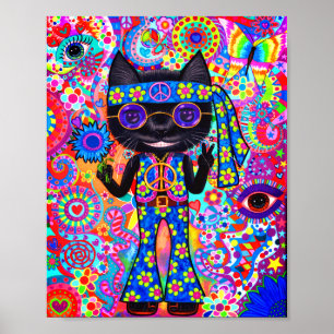 Lycklig Hippie Cat Fredstecken Lila Solglasögon 19 Poster
