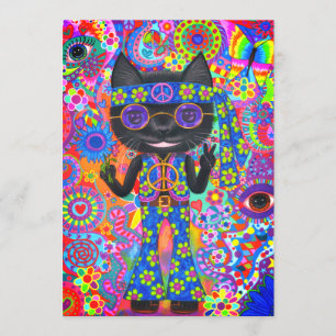 Lycklig Hippie Cat Sunglass, Fredstecken blomma Inbjudningar
