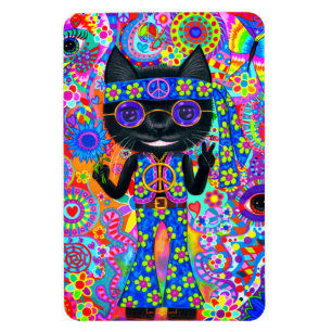 Lycklig Hippie Cat Sunglass, Fredstecken blomma Magnet