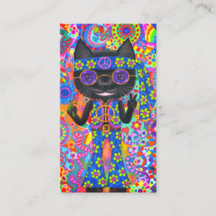 Lycklig Hippie Cat Sunglass, Fredstecken blomma Visitkort