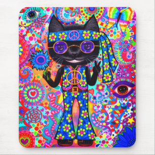 Lycklig Hippie Cat Sunglass Fredstecken Flower Musmatta