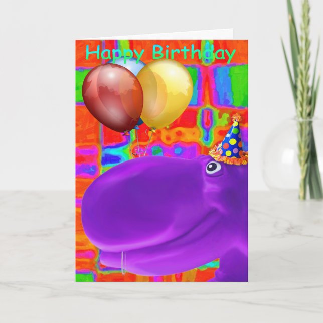 Lycklig Hippo Artsy Lila Kort (Framsida)