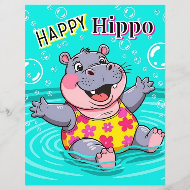 Lycklig Hippo | Cute Tecknad Barn Nursery Art (Framsida)